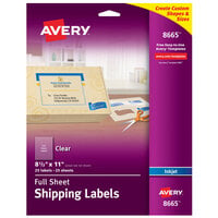Avery® 08665 8 1/2 inch x 11 inch Clear Full Sheet Shipping Labels - 25/Pack