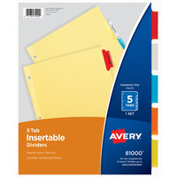 Avery® 81000 5-Tab Buff Paper / Multi-Color Insertable Divider Set