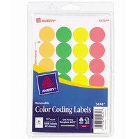 Avery® 05474 3/4 inch Assorted Neon Color Round Removable Write-On / Printable Labels - 1008/Pack