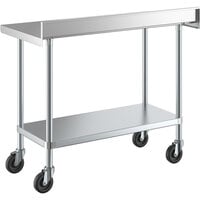 Regency 24 inch x 48 inch 18-Gauge 304 Stainless Steel Commercial Work Table with 4 inch Backsplash, Galvanized Legs, Undershelf, and Casters
