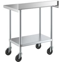 Regency 24 inch x 36 inch 18-Gauge 304 Stainless Steel Commercial Work Table with 4 inch Backsplash, Galvanized Legs, Undershelf, and Casters