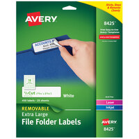 Avery® 08425 15/16 inch x 3 7/16 inch White Rectangle 1/3 Cut Extra-Large File Folder Labels - 450/Pack
