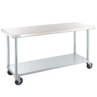 Regency 24 inch x 60 inch 18-Gauge 304 Stainless Steel Commercial Work Table with Galvanized Legs, Undershelf, and Casters
