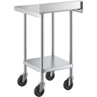 Regency 24 inch x 24 inch 18-Gauge 304 Stainless Steel Commercial Work Table with 4 inch Backsplash, Galvanized Legs, Undershelf, and Casters