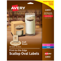 Avery® 22855 1 1/8 inch x 2 1/4 inch Kraft Brown Scalloped Oval Print-to-the-Edge Label - 525/Pack
