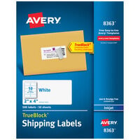 Avery® 08363 TrueBlock 2" x 4" White Permanent Inkjet Shipping Label - 500/Box