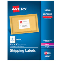 Avery® 95940 3 1/3" x 4" White Permanent Printable Bulk Shipping Label - 1500/Box