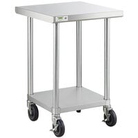 Regency 24 inch x 24 inch 18-Gauge 304 Stainless Steel Commercial Work Table with Galvanized Legs, Undershelf, and Casters