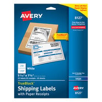 Avery® 08127 TrueBlock 5 1/16" x 7 5/8" White Rectangle Shipping Labels with Paper Receipts - 25/Pack