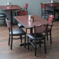 Lancaster Table & Seating 30 inch x 48 inch Reversible Cherry / Black Standard Height Dining Set with Mahogany Bistro Chair and Padded Seat