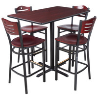 Lancaster Table & Seating 30 inch x 48 inch Reversible Cherry / Black Bar Height Dining Set with Mahogany Bistro Chair and Wood Seat