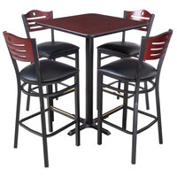 Lancaster Table & Seating 30 inch x 30 inch Reversible Cherry / Black Bar Height Dining Set with Mahogany Bistro Chair and Padded Seat