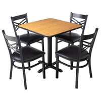 Lancaster Table & Seating 30" x 30" Reversible Walnut / Oak Standard Height Dining Set with Black Cross Back Chair and Padded Seat