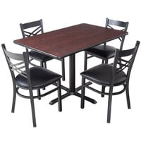 Lancaster Table & Seating 30" x 48" Reversible Cherry / Black Standard Height Dining Set with Black Cross Back Chair and Padded Seat