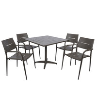 BFM Seating YN-HH36S Hampton 36 inch Square Bronze Aluminum Outdoor Table with 4 Chairs