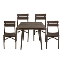 BFM Seating YL-BR36S Bayview 36 inch Square Bronze Aluminum / Brown Synthetic Teak Outdoor Table with 4 Chairs