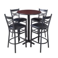 Lancaster Table & Seating 30" Round Reversible Cherry / Black Bar Height Dining Set with Black Cross Back Chair and Padded Seat