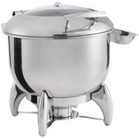 Acopa Voyage 11 Qt. Round Stainless Steel Induction Soup Chafer with Glass Top, Soft-Close Lid, and Stand with Fuel Holder