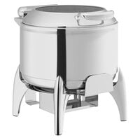 Acopa Voyage 11 Qt. Round Stainless Steel Induction Soup Chafer with Glass Top, Soft-Close Lid, and Stand with Fuel Holder