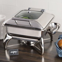 Acopa 5 Qt. 2/3 Size Stainless Steel Induction Chafer with Glass Top, Soft-Close Lid, and Stand with Fuel Holder