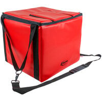 Sterno 72610 Red Small Stadium Insulated Food Carrier, 16 inch x 15 inch x 4 inch - Holds (20) Hot Dogs