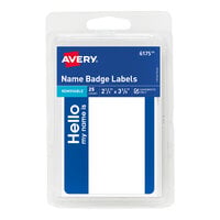 Avery® 06175 2 1/3" x 3 3/8" Matte White / Blue Removable Adhesive Handwrite Only Name Badge Label - 25/Pack