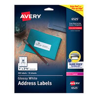 Avery® 06525 1" x 2 5/8" Glossy White Easy Peel Permanent Laser Printable Address Label - 300/Pack