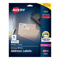 Avery® 06523 2/3" x 1 3/4" Glossy White Easy Peel Permanent Laser Printable Address Label - 600/Pack