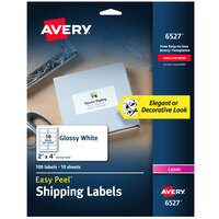 Avery® 06527 2 inch x 4 inch Glossy White Easy Peel Permanent Laser Printable Shipping Label - 100/Pack