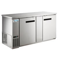 Avantco UBB-3-HC 69" Stainless Steel Counter Height Solid Door Back Bar Refrigerator with LED Lighting