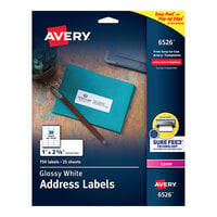 Avery® 06526 1" x 2 5/8" Glossy White Easy Peel Permanent Laser Printable Address Label - 750/Pack