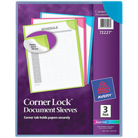 Avery® 8 1/2 inch x 11 inch Assorted Neon Colors Corner Lock Document Sleeve - 3/Pack