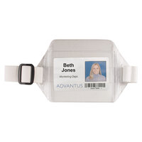 Advantus 75418 3 3/4 inch x 2 3/4 inch Clear and White Horizontal Arm Badge Holder - 12/Box