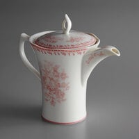 Oneida L6703052860 Lancaster Garden 12 oz. Pink Porcelain Tea Pot - 12/Case