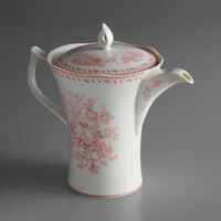 Oneida L6703052861 Lancaster Garden 26 oz. Pink Porcelain Tea Pot - 12/Case