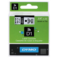 DYMO 43613 D1 1/4 inch x 23' Black on White High-Performance Polyester Removable Label Tape