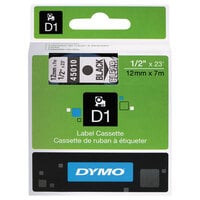 DYMO 45010 D1 1/2 inch x 23' Black on Clear High-Performance Polyester Removable Label Tape