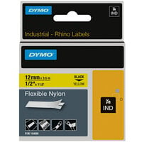 DYMO 18490 Rhino 1/2 inch x 11 1/2' Black on Yellow Flexible Nylon Industrial Permanent Label Tape