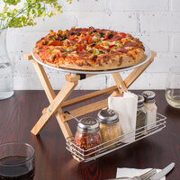 Tablecraft Natural Finish Mini Table Tray Stand with Stainless Steel Accessory Rack