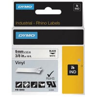DYMO 18443 Rhino 3/8 inch x 18' Black on White Industrial Vinyl Permanent Label Tape