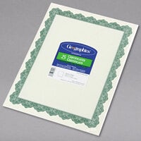 Geographics 39452 8 1/2" x 11" White Pack of 24# Certificate Paper with Green Optima Border - 25 Sheets