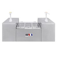 Benchmark USA 52001 30 inch Stainless Steel Condiment Station / Dispenser with Two 3 Qt. Pumps and Three 1/9 Size Pans