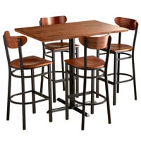 Lancaster Table & Seating 30" x 48" Antique Walnut Solid Wood Live Edge Bar Height Table with 4 Boomerang Chairs