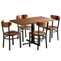 Lancaster Table & Seating 30" x 48" Antique Walnut Solid Wood Live Edge Dining Height Table with 4 Boomerang Chairs