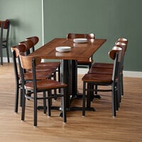 Lancaster Table & Seating 30 inch x 72 inch Antique Walnut Solid Wood Live Edge Dining Height Table with 8 Boomerang Chairs