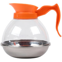 64 oz. Polycarbonate Decaf Coffee Decanter with Stainless Steel Bottom and Orange Handle