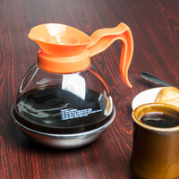 64 oz. Polycarbonate Decaf Coffee Decanter with Stainless Steel Bottom and Orange Handle