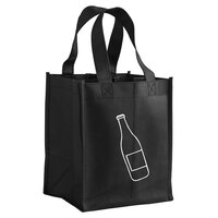 LK Packaging Black Non-Woven Reusable Four Bottle Wine Bag - 300/Case