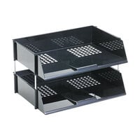 Deflecto 582704 Black Industrial 2-Tray Side-Load Stacking Tray Set with Metal Risers