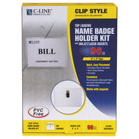 C-Line Products 95596 4 inch x 3 inch Clear Top Load Clip-On Name Badge Holder Kit with Inserts